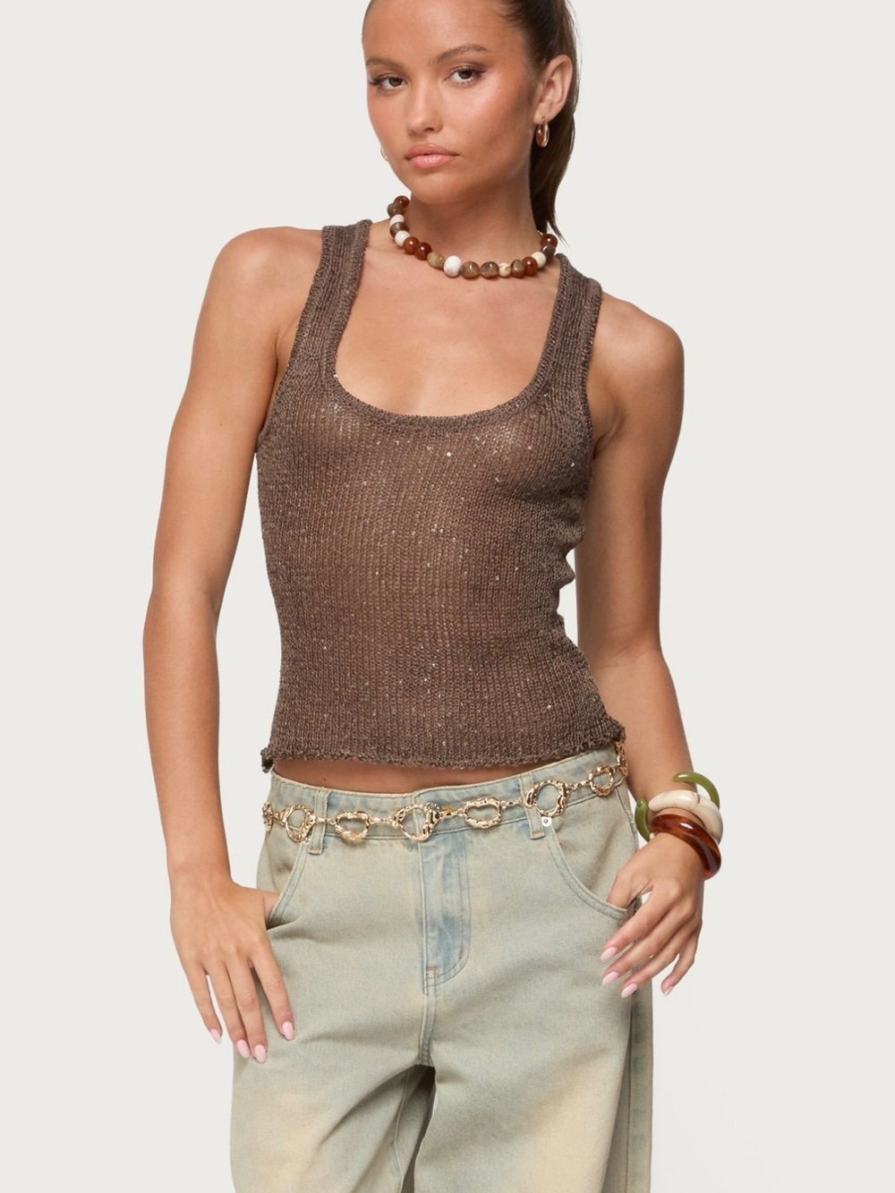 Edikted Eleora Sequin Knit Tank Top